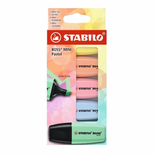 STABILO BOSS MINI PASTEL EVIDENZIATORE PUNTA A SCALPELLO 2/5 mm COLORI ASSORTITI CONF 5 Pz.
